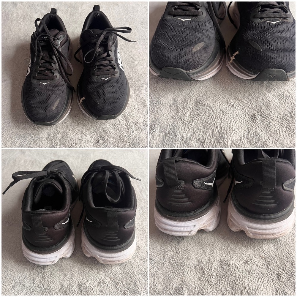 Hoka One One Bondi 8 Women's Wide Cushioned Running Shoe Sneaker Black White 8.5 - Picture 4 of 17